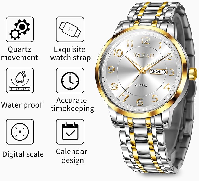 Mens Silver Watch Luxury Minimalist Dress Watch Classic Waterproof Watches for Men Analog Quartz Stainless Steel Men's Wrist Watches with Date Luminous Relojes para Hombres