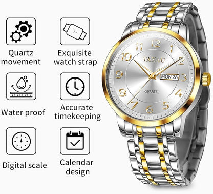 Mens Silver Watch Luxury Minimalist Dress Watch Classic Waterproof Watches for Men Analog Quartz Stainless Steel Men's Wrist Watches with Date Luminous Relojes para Hombres
