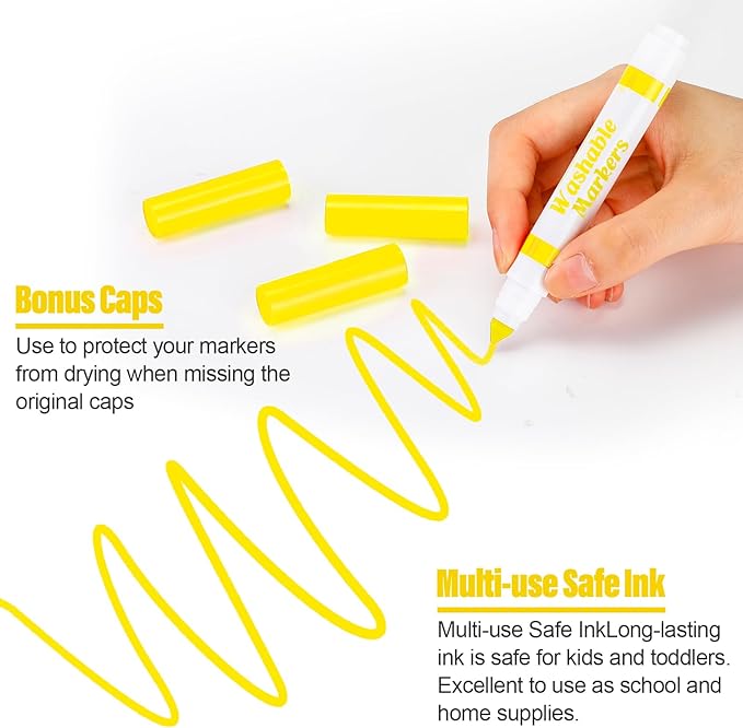 Janlaugh 36 Pcs Yellow Washable Markers Bulk Coloring Broad Line Markers for Kids Yellow Conical Tip drawing pen for School Supplies, travel Art baby shower gender reveal party Supplies, Ages 6+
