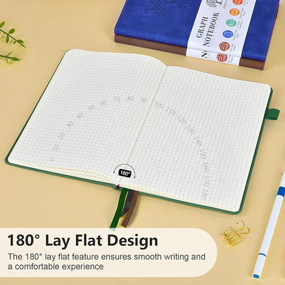 Graph Paper Notebook, 160 Pages Grid Journal for women & men, A5 Hardcover Leather Graphing Notebook for School, Work, Travel, Note Taking 5.9”x8.5” (Green)