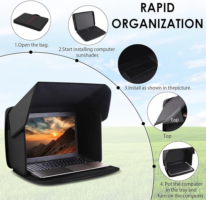 Laptop Sun Shade for Working Outside - Foldable Sun Glare Shield & Privacy Hood for Outdoor Workers, Travel, Camping - Fits 15-16 inch Laptops(Patent Pending)