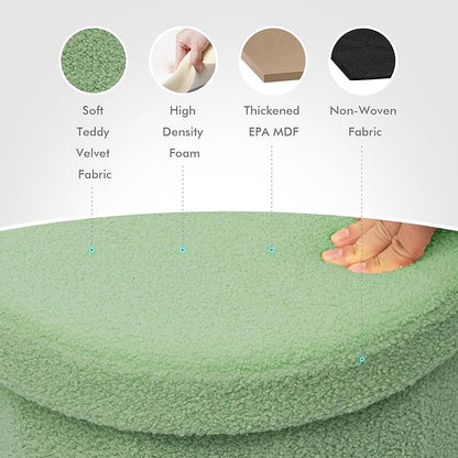 B FSOBEIIALEO Storage Ottoman Cube, Round Ottomans with Storage Foot Stool Footrest for Lving Room, Boucle Ottoman Seat for Dorm Room,Faux Teddy Fur, Green 15"x15"x15"