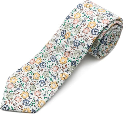 Cotton Floral Ties for Men 2.76" Men's Skinny Tie Linen Flower Printed Neck Tie for Wedding Dating Party