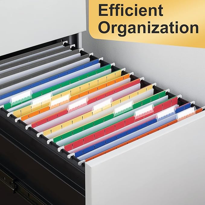 Hanging File Folders, 50 Pack Letter Size Hanging File folders with 1/5-cut Tabs, Stay Organized for Your Home and Office Bulk File, Documents and Paper, 10 Colors