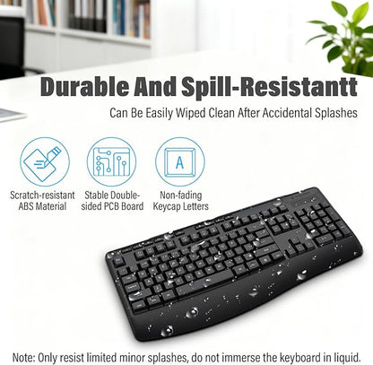 E-YOOSO Wireless Quiet Ergonomic Keyboard and Mouse Combo with Wrist Rest,Keycap Silent Design 90% Less Noise,2.4GHz 104 Keys Full Size,2400 DPI Mouse,for PC Computer/Laptop/Mac/Tablet,Black