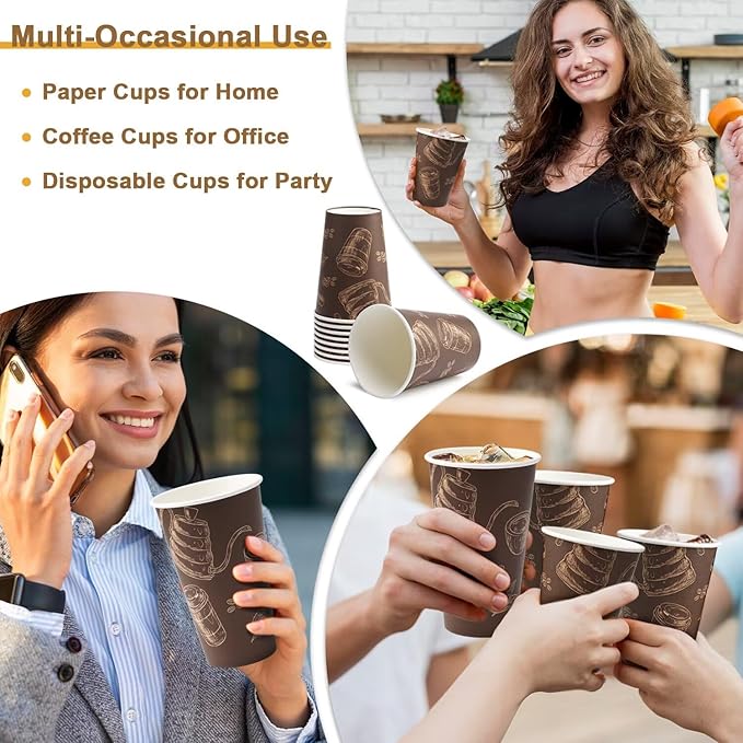 Paper Cups 16 oz 180 Pack, Disposable Coffee Cups, Dispoable Paper Drinking Cup for Coffee, Hot Cups for Party, Picnic, Travel, and Events