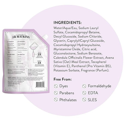 J.R. Watkins Gel Hand Soap Refill, Moisturizing Hand Wash, Formulated with Plant-Based Cleansers, Alcohol-Free, Cruelty-Free, Lavender, 34 Fl Oz, 2 Pack