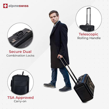 Alpine Swiss Rolling 17" Laptop Briefcase on Wheels Attache Lawyers Case Legal Size