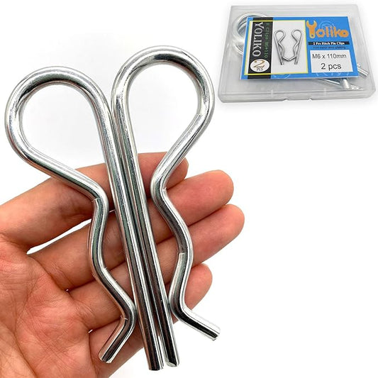 2 Pcs Heavy Duty Hitch Pins Clip R Clips Spring Retaining Wire Hair Pins Cotter Pin Strong Spring Tension Large Carter Pin R Clip Large for Trailer Tractors Mower Carts Truck Pin Clip M6x110mm