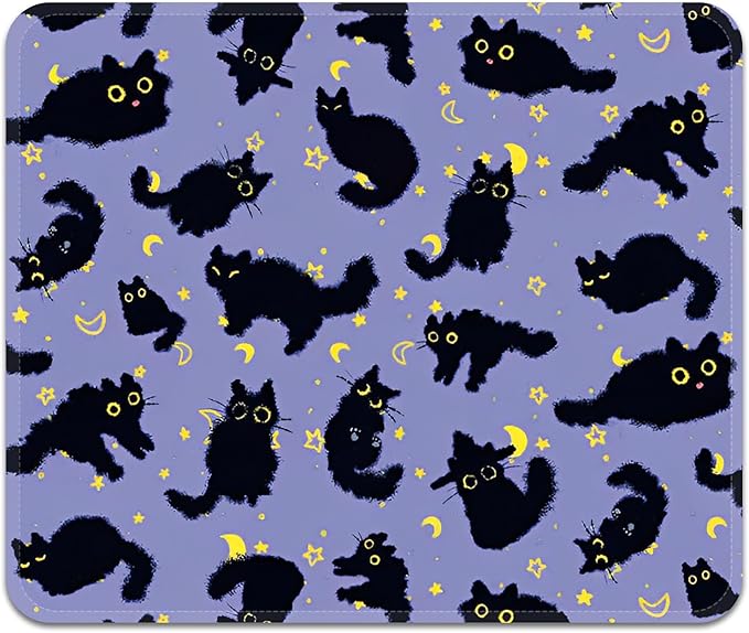 Square Mouse Pad with Stitched Edge, Premium Mousepad Washable Cloth. Computer Mouse Pad with Non-Slip Rubber Base, Mouse Pads for Computers Laptop Mouse 9.25x7.75x0.12 inch-Black Cat