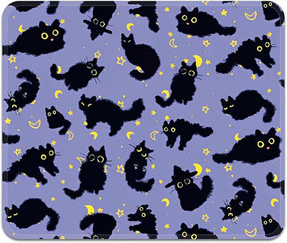 Square Mouse Pad with Stitched Edge, Premium Mousepad Washable Cloth. Computer Mouse Pad with Non-Slip Rubber Base, Mouse Pads for Computers Laptop Mouse 9.25x7.75x0.12 inch-Black Cat