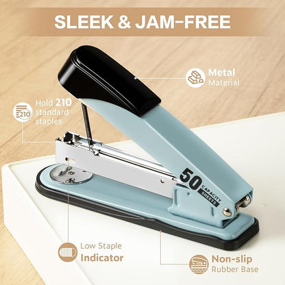 Deli Stapler Heavy Duty, Full Strip Staplers for Desk with 2000 Staples and Staple Remover, 50 Sheet Capacity, No Jam, Non-Slip Office Stapler with Staples for Office, Classroom, Blue