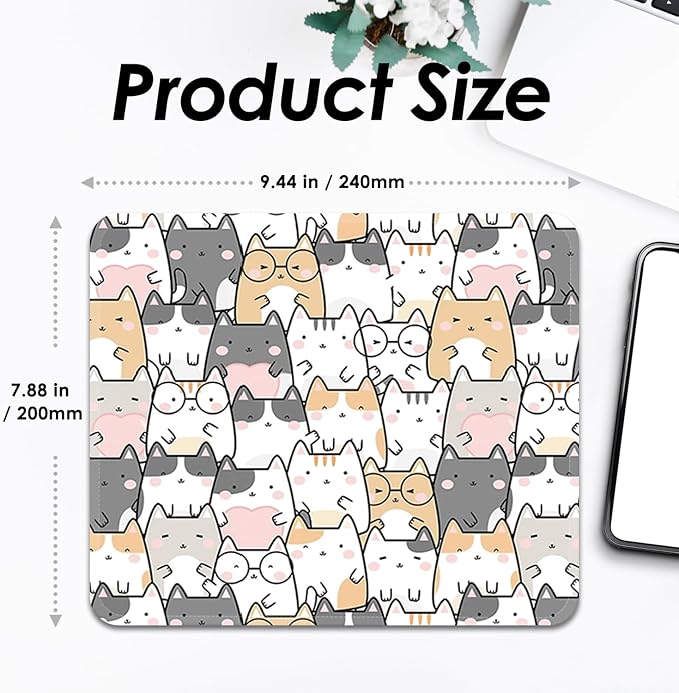 Square Mouse Pad with Stitched Edge, Premium Mousepad Washable Cloth. Computer Mouse Pad with Non-Slip Rubber Base, Mouse Pads for Computers Laptop Mouse 9.25x7.75x0.12 inch-Lucky Cat
