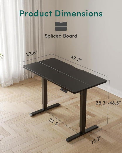FEZIBO 48 x 24 Inchs Electric Standing Desk, Height Adjustable, Sit Stand Up, Computer Office Desk with Splice Board, Black Frame/Black Top
