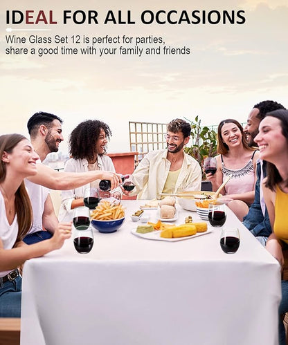 OJA Stemless Wine Glasses Set of 12, 15oz Crystal Red White Wine Glasses, No Stem, Clear, Sturdy Drinking Glass for Daily Use, Birthday, Wedding, Home Party, Anniversary, Shower Gift
