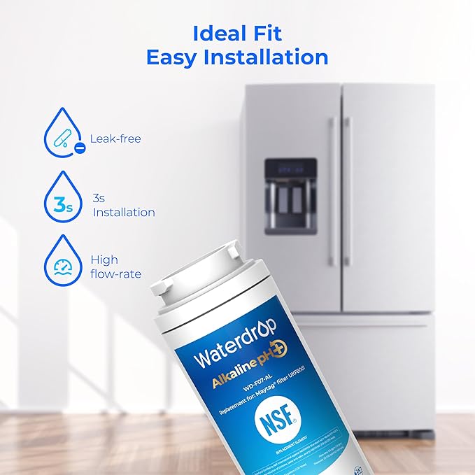 Waterdrop Alkaline UKF8001 Refrigerator Water Filter 4, Enhances pH, Replacement for Whirlpool® EDR4RXD1, EveryDrop® Filter 4, Maytag® UKF8001AXX-750, UKF8001AXX-200,WD-F07,2 Filters