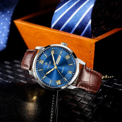 Men's Watch Big Face Easy Read Arabic Numeral Dress Watches for Men Classic Black Brown Leather Band Analog Mens Wrist Watch with Day and Date Fashion Business Waterproof Luminous Quartz Watch