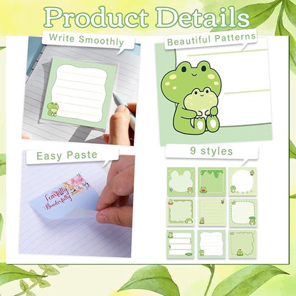 Frog Sticky Notes Gifts - 9 Pack Cute Frog Sticky Notes 3x3 Inch Cartoon Funny Self-Stick Notepads Novelty Animals Post Pads Gifts for Women Men School Office Supplies 450 Sheets