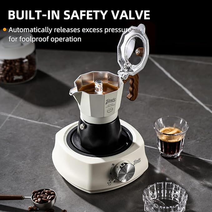 Bincoo Espresso Maker Stovetop - 2 Cup/120ML Small Stove Top Espresso Italian Coffee Maker, Camping Moka Pot (White-black)