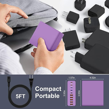 420W USB C Charger Block,10-Port Charging Station GaN Fast Charging Type C & USB A Wall Charger Adapter for MacBook Pro/Air,iPhone,iPad,Dell XPS,Samsung Galaxy(Purple)
