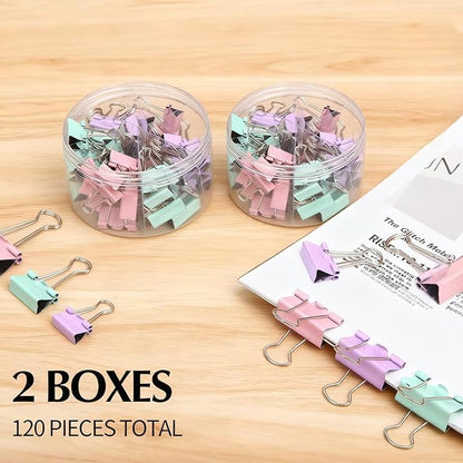 Binder Clips Assorted Sizes, 120 pcs, Morandi Colors, Durable Metal Binder Clips for Office, Cute Desk Supplies for Teachers Student