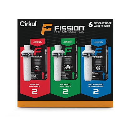 Cirkul Fission Caffeine Flavor Water Variety Pack, Makes 36 Drinks, No Sugar, Zero Calorie Drink Mix, (2 Send It, 2 Jackpot, 2 Blue Magic)