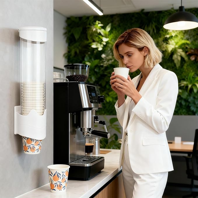 MYITYARD Large Cup Dispenser, Wall Mount Water Cooler Cup Dispenser Fits 10oz - 16oz Disposable Paper and Plastic Cups, Pull Type Cup Holder for Home Office Hospital Gym, Magnetic Mounting, White