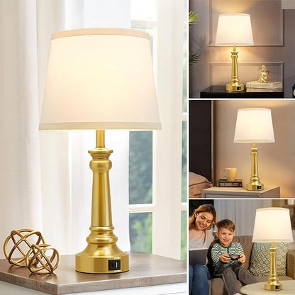 Touch Lamps for Nightstand Set of 2 - Gold Table Lamp for Bedroom 3 Way Dimmable Bedside Lamps with USB C+A Ports - Lamps for Night Stands Living Room End Table,2 LED Bulbs Included