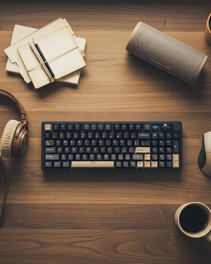 RK ROYAL KLUDGE M100 Wireless Mechanical Keyboard w/Screen & Dual Knobs, Tri-Mode Gasket Mount Gaming Keyboard with Number Pad, Hot Swappable Cream Switch, Black