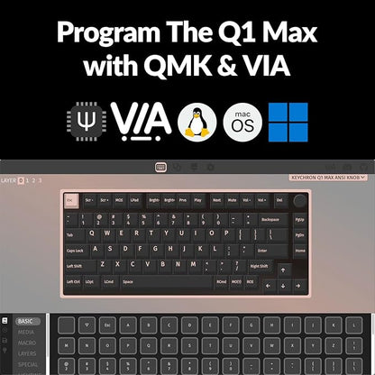 Keychron Q1 Max RGB QMK/VIA Custom Mechanical Keyboard, Hot-Swappable Full Metal Programmable Knob with Gateron Jupiter Red Switch, 2.4 GHz/Bluetooth/Wired Gaming Keyboard for Mac Windows Linux