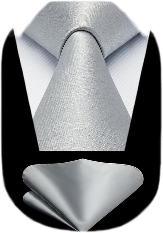 HISDERN Mens Solid Color Ties Formal Satin Necktie and Pocket Square Set Classic Wedding Business Tie & Handkerchief