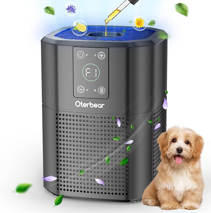 Air Purifiers for Bedroom Home Up to 1350 Ft², Oterbear Room Air Cleaner with H13 True HEPA Filter with Sleep Mode, Aroma Function, Ambient Light, Remove Dander Smoke Pollen Odor, Black