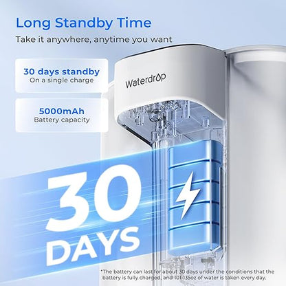 Waterdrop Rechargeable Water Filter Pitcher, Reduce 99.6% of Lead and 45+ Impurities, 1-Year Electric Water Dispenser, Instant 15-Cup Countertop System, NSF/ANSI 401&53&42&372, NOT Reduce TDS