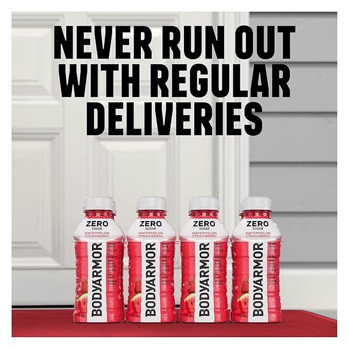 BODYARMOR ZERO Sugar Watermelon Strawberry, Sugar Free Sports Drink - Low-Calorie Hydration - Natural Flavors with Potassium Packed Electrolytes, Antioxidants, and B-vitamins, 12 fl oz (Pack of 8)