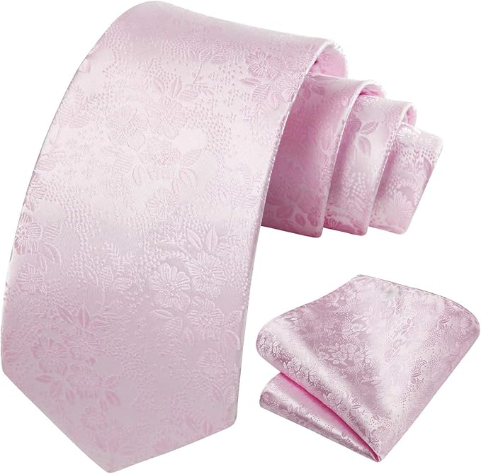 HISDERN Men Floral Ties Woven Classic 3.4" Necktie Set Formal Tie Pocket Square for Wedding with Handkerchief Gift Box