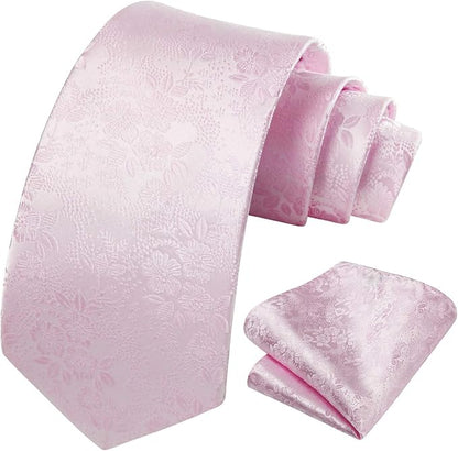 HISDERN Men Floral Ties Woven Classic 3.4" Necktie Set Formal Tie Pocket Square for Wedding with Handkerchief Gift Box