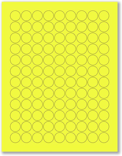 8-1/2 x 11" Neon Color High Light Fluorescent Labels for Laser & Inkjet Printer (Yellow Fluorescent, 3/4" Round - 108 Per Page | 2700 Labels)