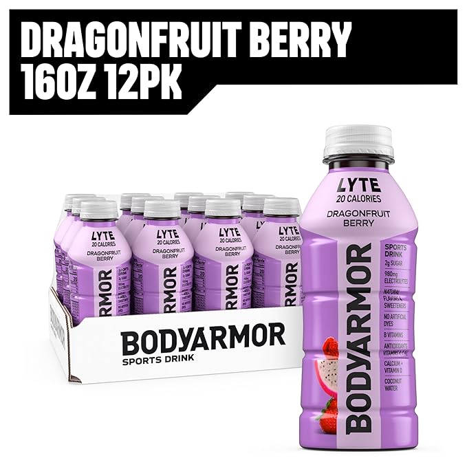 BODYARMOR LYTE Sports Drink Low-Calorie Sports Beverage, Dragonfruit Berry, Coconut Water Hydration, Natural Flavors With Vitamins, Potassium-Packed Electrolytes, Perfect For Athletes, 16 Fl Oz (Pack of 12)