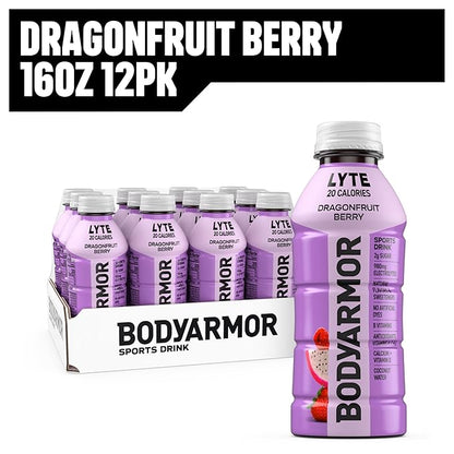 BODYARMOR LYTE Sports Drink Low-Calorie Sports Beverage, Dragonfruit Berry, Coconut Water Hydration, Natural Flavors With Vitamins, Potassium-Packed Electrolytes, Perfect For Athletes, 16 Fl Oz (Pack of 12)