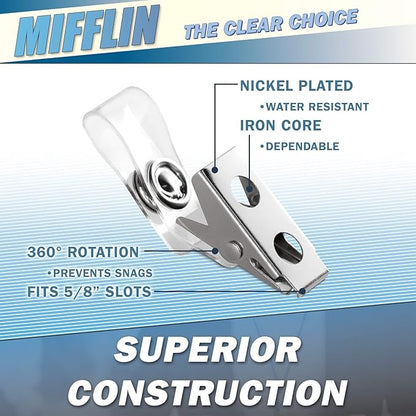 Mifflin-USA Horizontal No Zip Card Protector with Metal Clip and Vinyl Straps (Clear, 4x3 Inch, 100 Pack), Quick Load PVC ID Name Badge with Clips