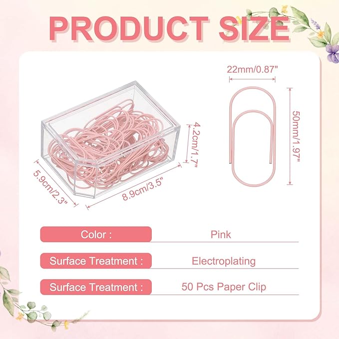 PATIKIL 50 Pcs Paper Clip, 2inch Non-Skid Metal Paper Clamp Clips Large for Office Supplies Craft Scrapbook Document Note Sorting, Electroplating, Pink