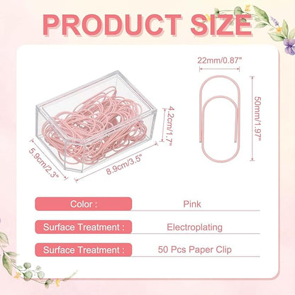 PATIKIL 50 Pcs Paper Clip, 2inch Non-Skid Metal Paper Clamp Clips Large for Office Supplies Craft Scrapbook Document Note Sorting, Electroplating, Pink