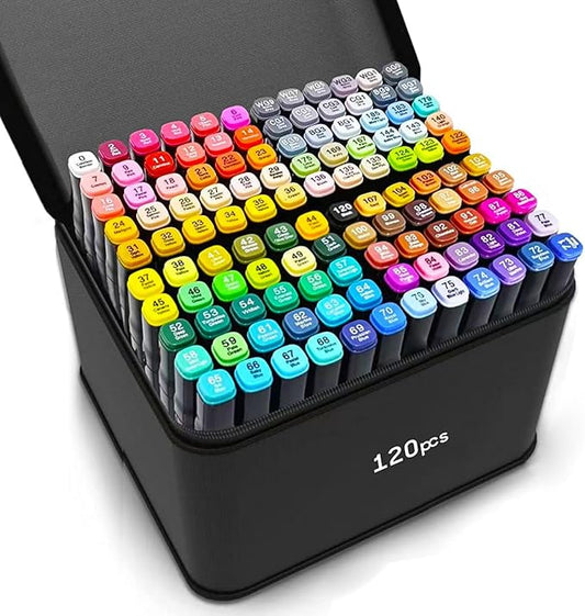 120 Colors Alcohol Markers with Base, Permanent Dual Tip Art Markers for Adults Anime Coloring Sketch Illustrations Pefect for Gift- Refillable