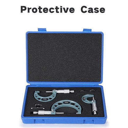REXBETI 3Pcs Outside Micrometer Set, 0-3" Machinist Micrometer, Ultra-Precision Carbide Tipped Measuring Tool Set, 0.001" Graduation, +/-0.0001" Accuracy, Protective Case