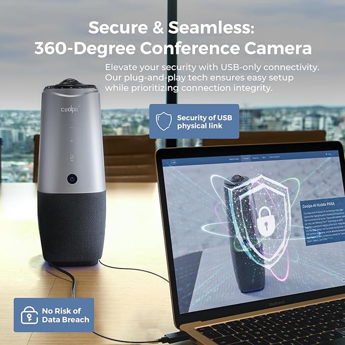 PANA 360 Camera, 4K Webcam for PC, All-in-One Conference Room Camera System, Microphones & Speaker, AI Speaker Tracking, Hybrid Meeting for Teams, Zoom, Plug and Play 10ft USB Cable