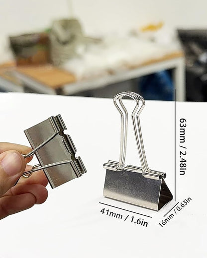 12Pcs Binder Clips 1.6in Binder Paper Clips Reusable Paper Clamps Clips for Office Supplies Organized Document Storage in Office, Study Room, School – Silver