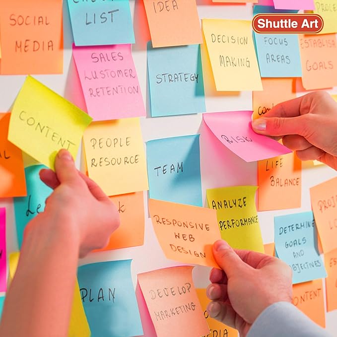Sticky Notes, Shuttle Art 60 Pads Bright Stickies, 6 Assorted Colors, 3x3 Inches, 100 Sheets/Pad Sticky Pads for Home, School, Office