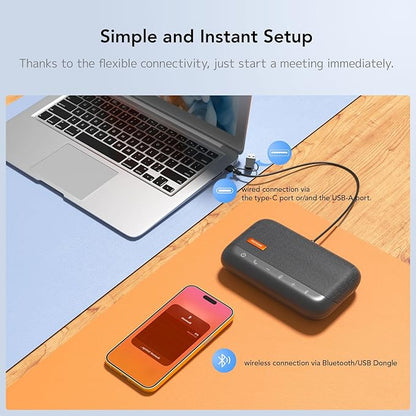 NUROUM A15 Conference Speaker and Microphone, Portable Bluetooth Wireless Speakerphone, 360° Noise Cancelling Voice Pickup, Daisy Chian for Calls/Computer/PC/Laptop via Bluetooth/Dongle/USB-A/C Grey