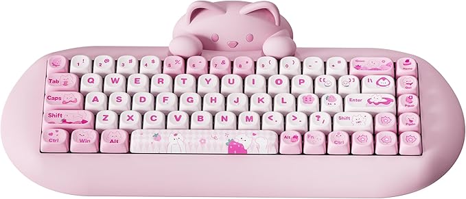 YUNZII C68 Wireless Mechanical Keyboard,65% Layout,Hot Swap,Triple Mode BT5.0/2.4G/Wired, RGB Backlit NKRO,Cute Cat Silicone Ergonomic Design for Win/Mac(Pink, Cocoa Cream V2 Switch)