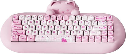 YUNZII C68 Wireless Mechanical Keyboard,65% Layout,Hot Swap,Triple Mode BT5.0/2.4G/Wired, RGB Backlit NKRO,Cute Cat Silicone Ergonomic Design for Win/Mac(Pink, Cocoa Cream V2 Switch)